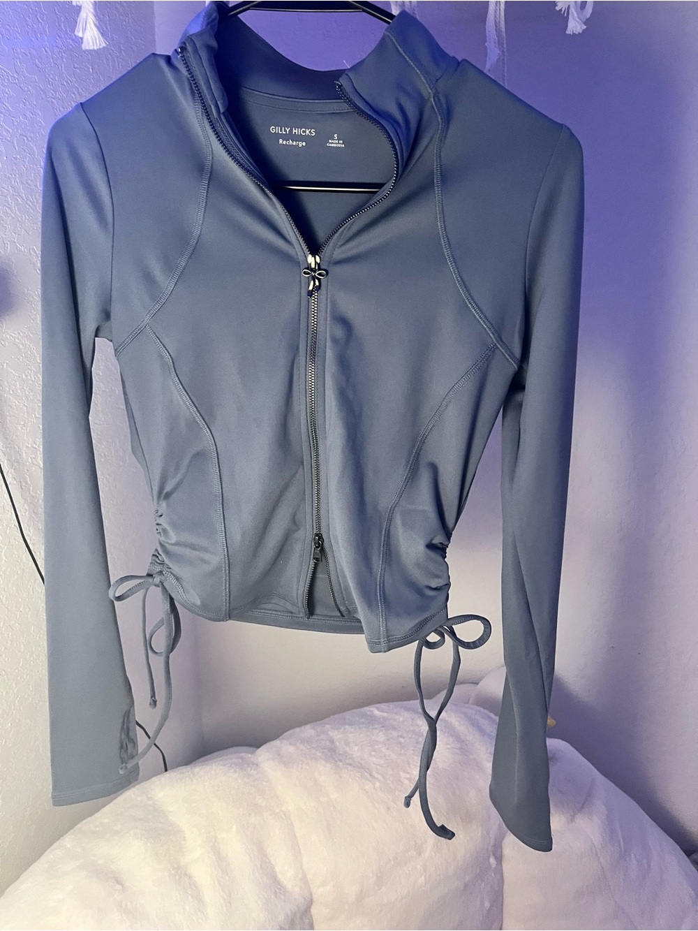 Gilly Hicks Gray Blue Zip-Up Active Bow Jacket